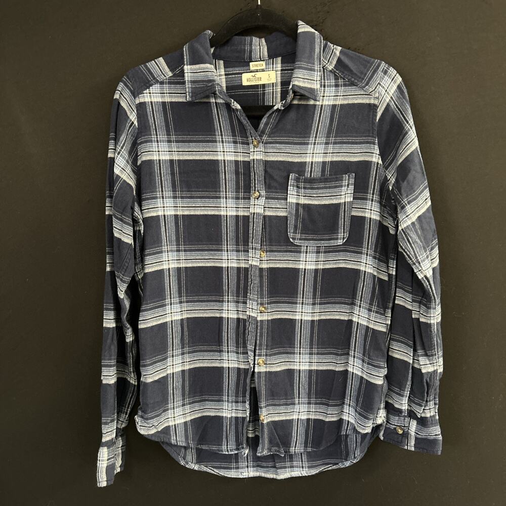 Hollister Blue Plaid Button Down Shirt Size Small Stretch Grunge Preppy Casual S